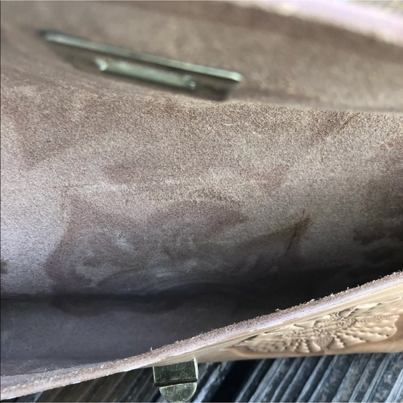 Tooled Leather Floral Purse Brown Tan Bag Wristlet Clutch Vintage 70s 80s